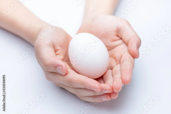 Obraz 子供の手のひらに乗る卵
