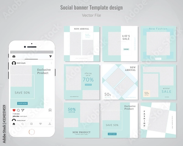 Obraz 09 Slides abstract Unique Editable modern Social Media banner Template.Anyone can use This Design Easily.Promotional web banner for social media. Elegant sale and discount promo.