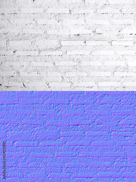 Fototapeta  Normal Map White brick wall background for 3D programs