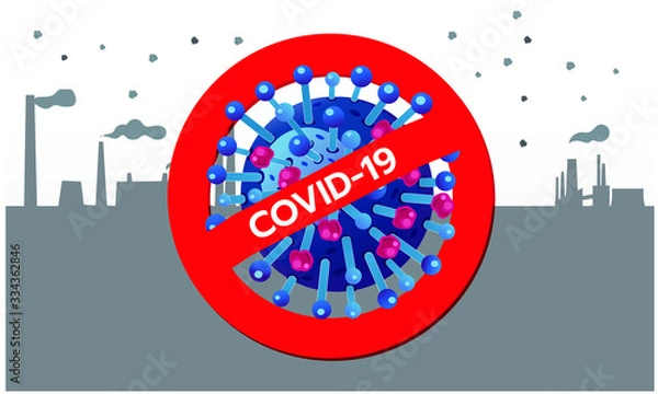 Fototapeta Stop COVID-19 mark, vector, illustration, disease prevention design background, factory background