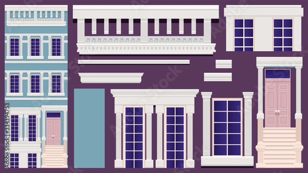 Obraz Manhattan style old big house vector illustration. Beautiful historical house for game design projects etc.