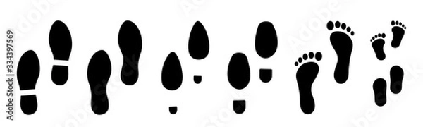 Obraz The silhouette of footprints. footsteps icon or sign for print.  Vector illustration.