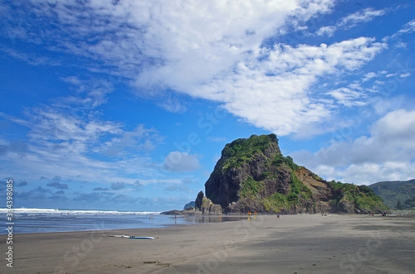 Fototapeta Lion's Rock at Piha Beach in New Zealand. Famous beach. Surf spot in New Zealand.