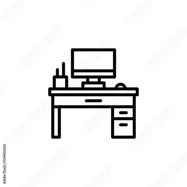 Fototapeta Desk Icon. Workplace, Office, table and chair sign. Trendy Flat style for graphic design, Web site, UI. EPS10. - Vector illustration