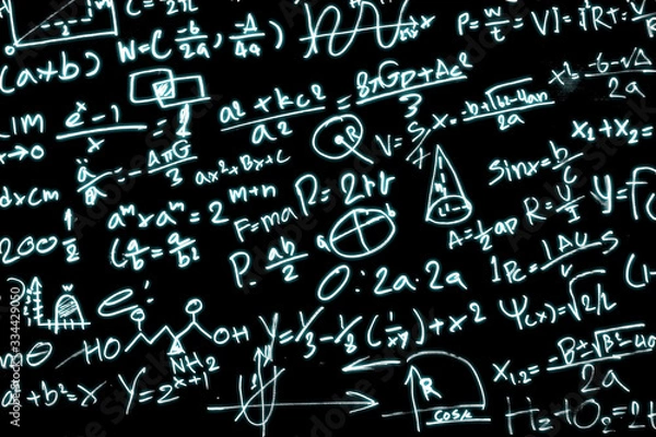 Fototapeta Black paper with a lot of mathematical formulas