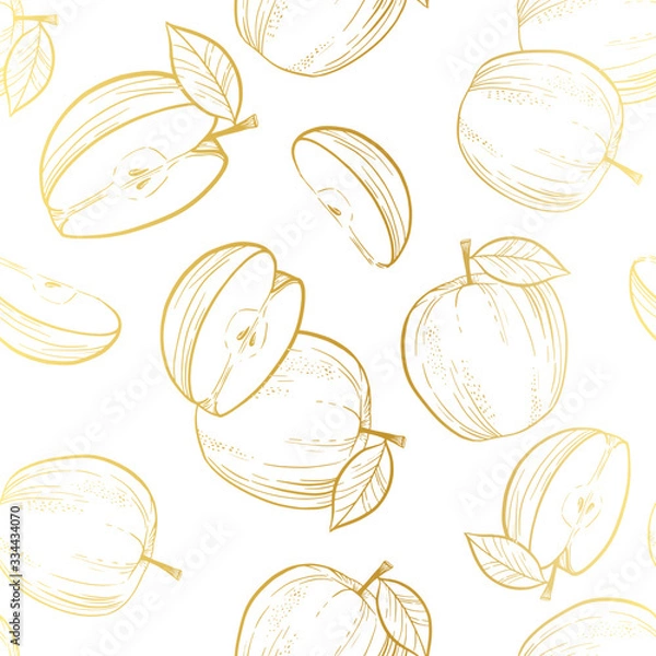 Obraz Golden seamless autumn apples with leaves pattern.