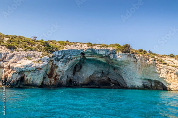 Fototapeta Large opening of the Blue Caves where swimmers can access on Zakynthos