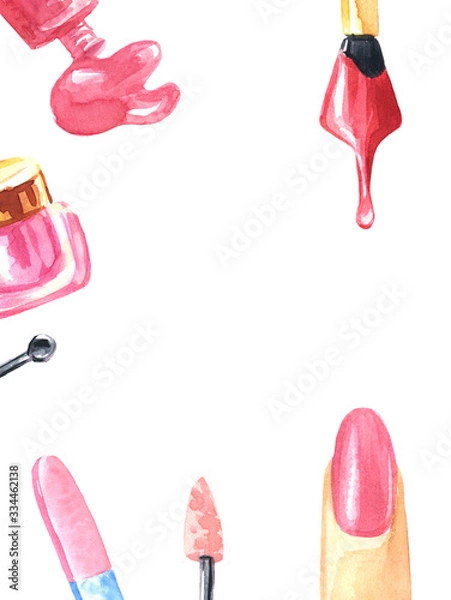 Obraz  watercolor set manicure, beauty salon, nails, nail polish, frieze, drip brushes on an isolated white background