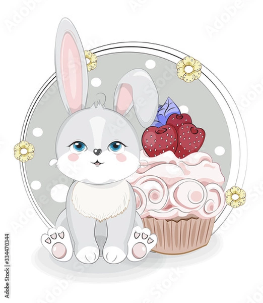 Fototapeta rabbit and cupcake