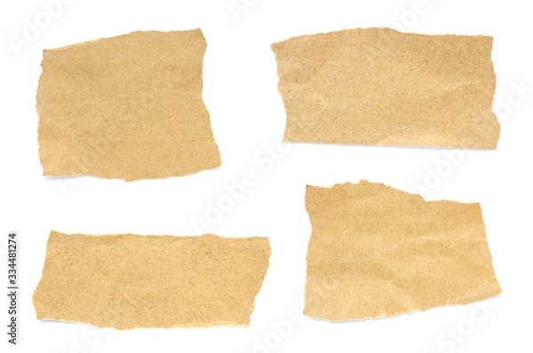 Fototapeta Recycled paper craft stick on a white background. Brown paper torn or ripped pieces of paper isolated on white background.
