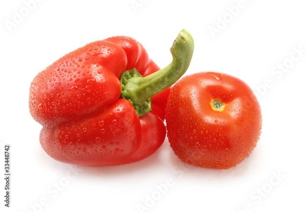 Obraz Tomato and pepper on white background