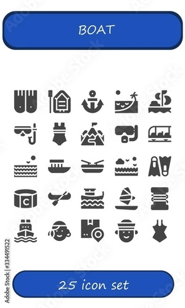 Fototapeta Modern Simple Set of boat Vector filled Icons