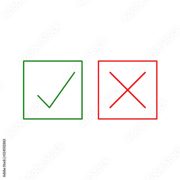 Fototapeta Thin line check mark icons. Green tick and red cross checkmarks flat line icons set. Vector illustration isolated on white background