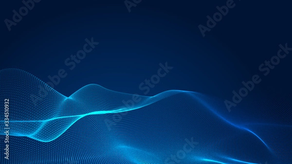 Fototapeta Dot blue wave light screen gradient texture background. Abstract  technology big data digital background. 3d rendering.
