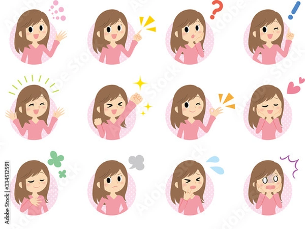 Fototapeta 女性のいろいろな表情セット