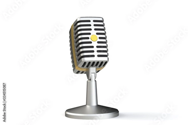Fototapeta Vintage microphone on a white background. 3D render