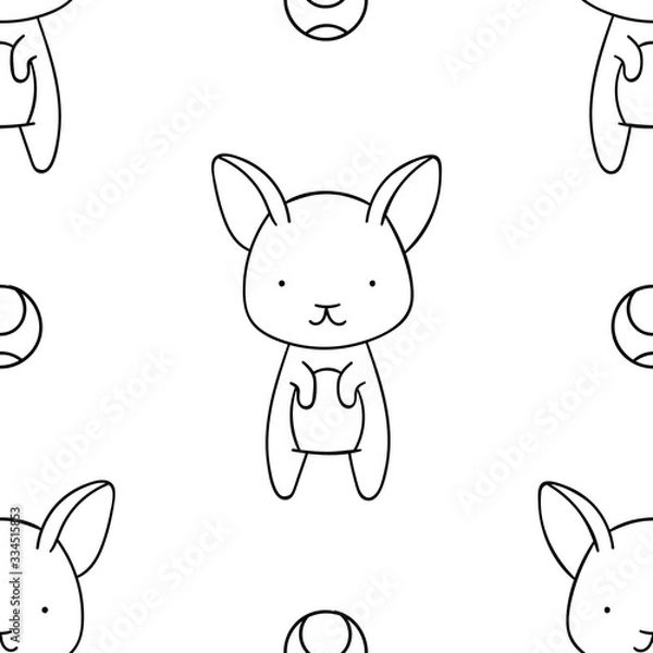 Obraz Simple seamless pattern, black and white cute kawaii hand drawn dog doodles, coloring pages
