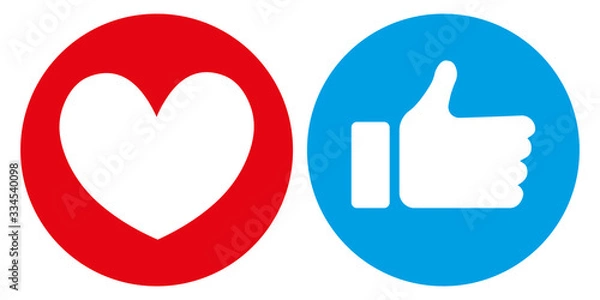 Fototapeta Heart and thumb up icon on white background. social media icon, sensitive emotional reactions