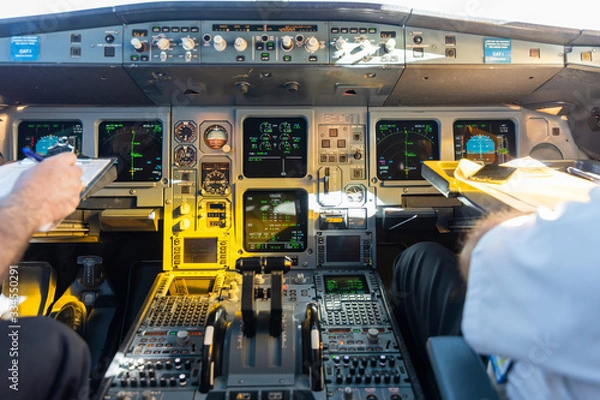 Obraz Cockpit view of an airplane in flight