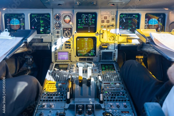 Obraz Cockpit view of an airplane in flight