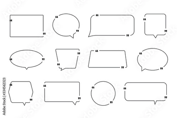 Fototapeta Quote text box frame set. Quotation bubble textbox design empty frames, blank template square circle title definition set isolated on white background. Vector illustration