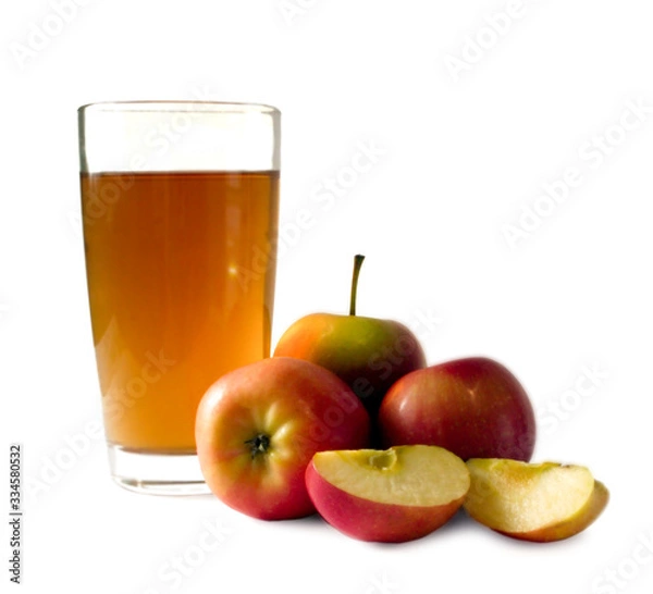 Obraz Fresh Apple juice in a glass. The image is isolated on a white background.