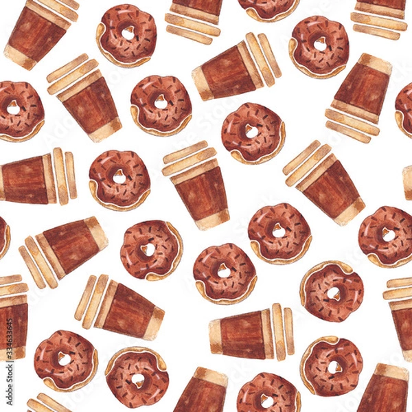 Obraz Autumn pattern with coffee, donuts and cookies