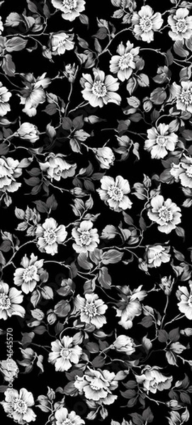 Fototapeta black and white Shabby chic vintage roses, tulips and forget-me-nots vintage seamless pattern, classic chintz floral repeat background for web and print