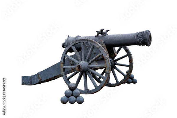 Fototapeta Ancient cannon with cores. Isolated image.