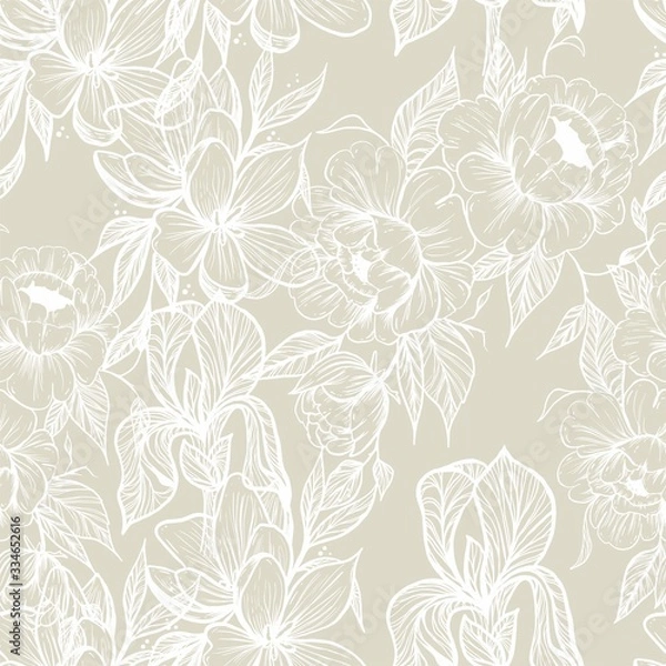 Fototapeta Seamless pattern with white colors on a cream beige background