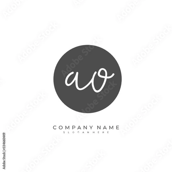 Obraz Handwritten initial letter A O AO for identity and logo. Vector logo template with handwriting and signature style.