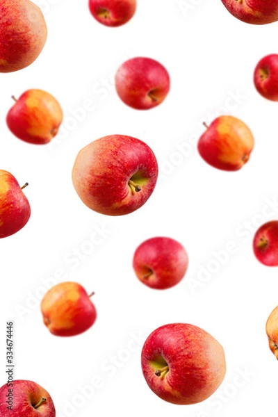 Obraz Falling ripe red apples background. Isolated. Close-up.