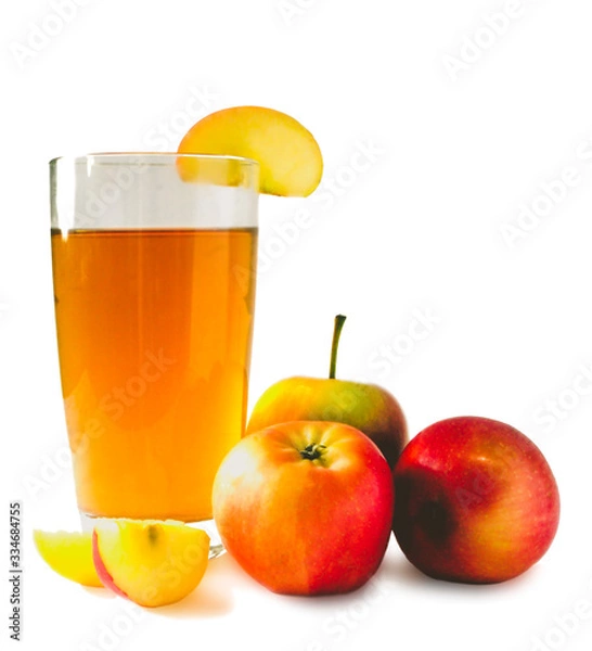 Obraz Fresh Apple juice in a glass. The image is isolated on a white background.