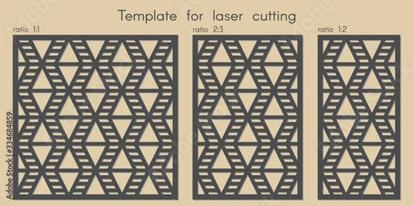 Fototapeta Template for laser cutting. Stencil for panels of wood, metal. Geometric pattern. Abstract background for cut. Vector illustration. Decorative cards. Ratio 1:1, 2:3, 1:2.