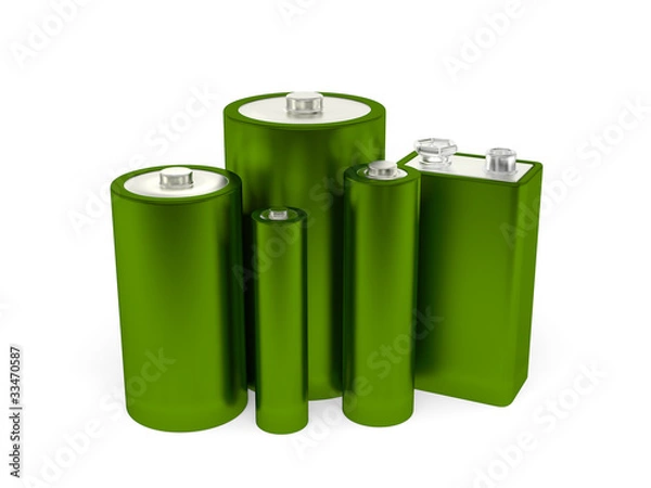 Fototapeta A render of a group of different batteries