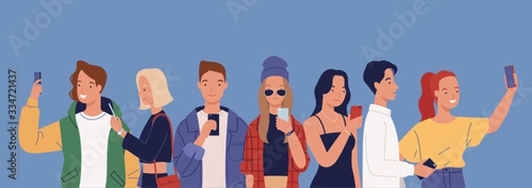 Fototapeta People using mobile phones. Vector illustration in a flat style
