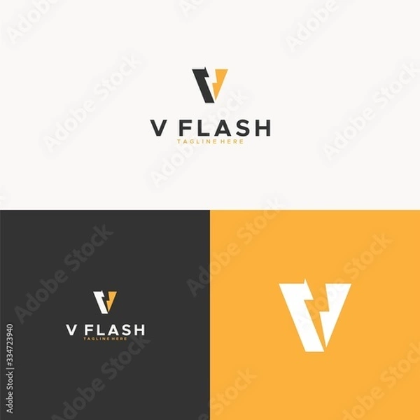 Obraz letter V negative space flash logo design unique
