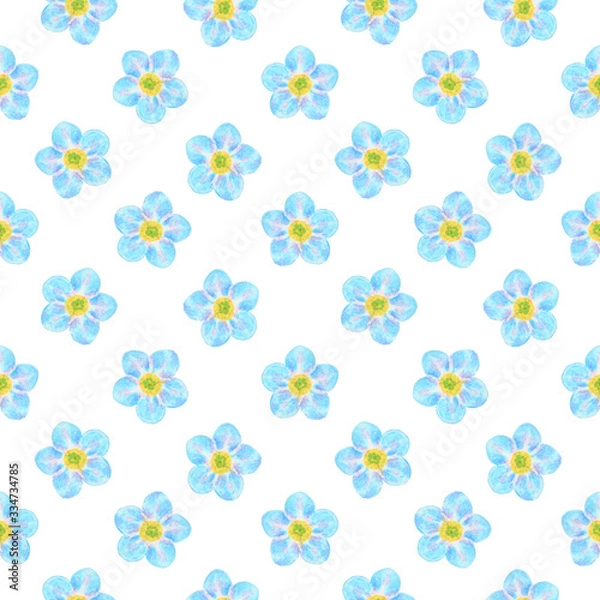 Obraz Forget-me-not seamless pattern on white background for wrapper, textile, scrapbooking paper
