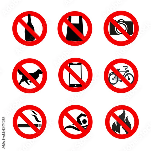 Fototapeta Set of Signs for Different Prohibited Activities