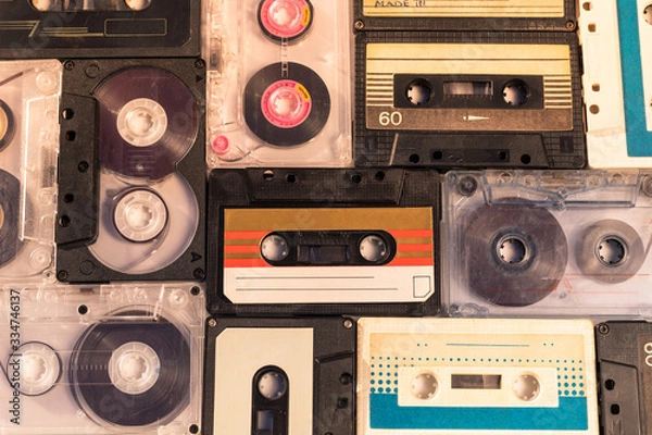 Fototapeta retro cassette collection. top view
