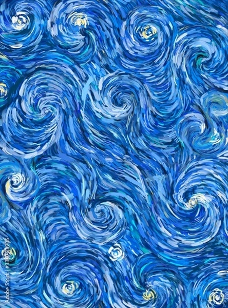 Fototapeta Streszczenie tekstury tło. Malarstwo cyfrowe w dziele Vincent van Gogh w stylu. Ręcznie narysowany wzór artystyczny. Sztuka współczesna. Dobry do drukowanych zdjęć, pocztówki, plakatów lub tapet i druku tekstylnego.