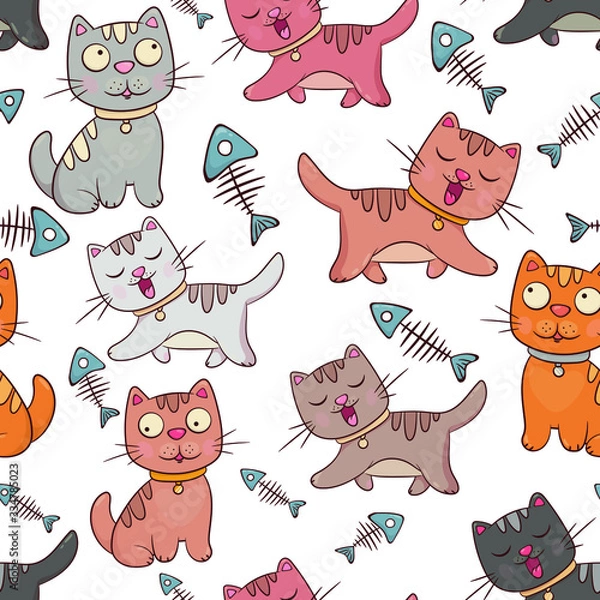 Fototapeta  childish seamless pattern. animals - funny cats