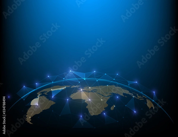 Obraz World map Global social networkw and blue geometric background