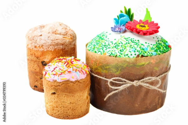Fototapeta Three Easter cakes with decorative topping