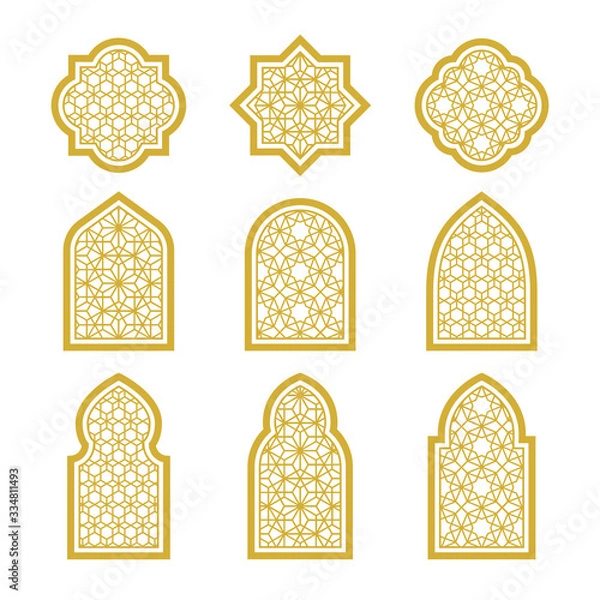 Obraz gold arabic ornamental windows set