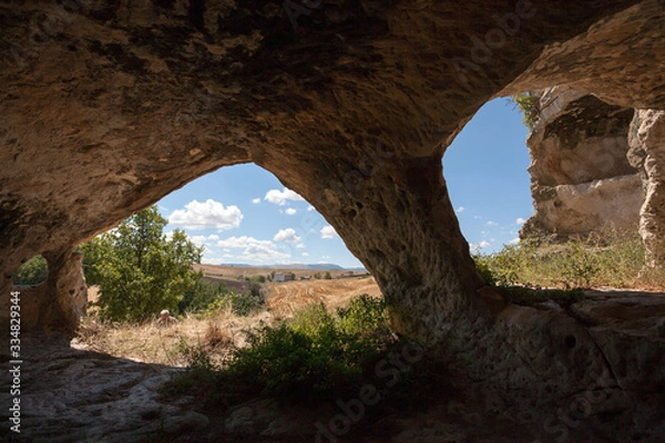 Obraz Morgia di Pietravalle or Morgia dei Briganti, a huge limestone formation rock. The Morge park of Molise, Isernia, Molise.