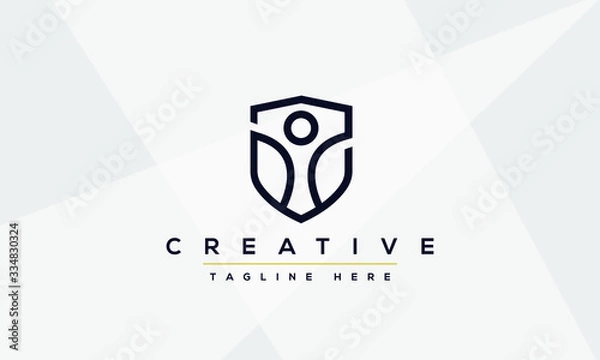 Fototapeta Shield in line logo design template. Guard security sign vector.