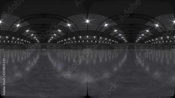 Fototapeta Full spherical hdri panorama 360 degrees of empty exhibition space. backdrop for exhibitions and events. Tile floor. Marketing mock up. 3D render illustration