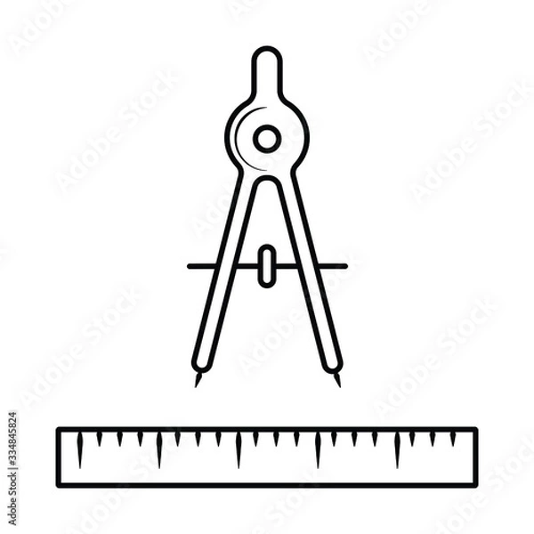 Obraz Paper cut Ruler and drawing compass icon