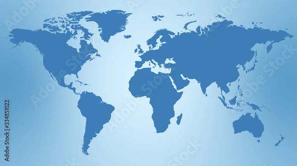 Obraz Blue World Map. Continents on blue background, world map flat illustration.